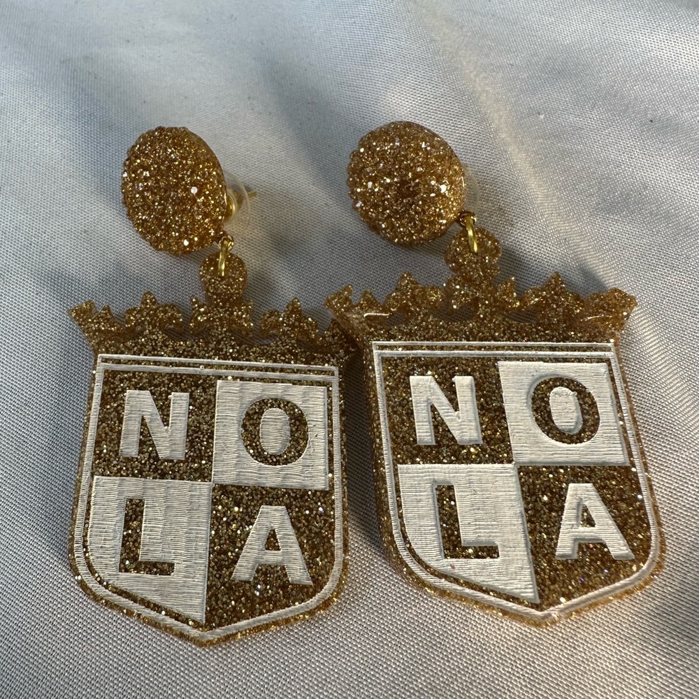 Sparkly gold and white NOLA earrings